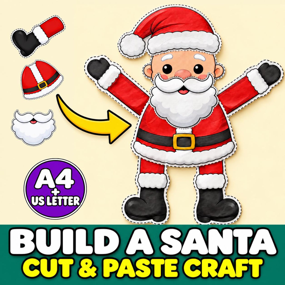 Build a Santa Craft, Santa Cut and Paste, Christmas Craft for Kids, Santa Printable, Christmas Classroom Activity, Santa