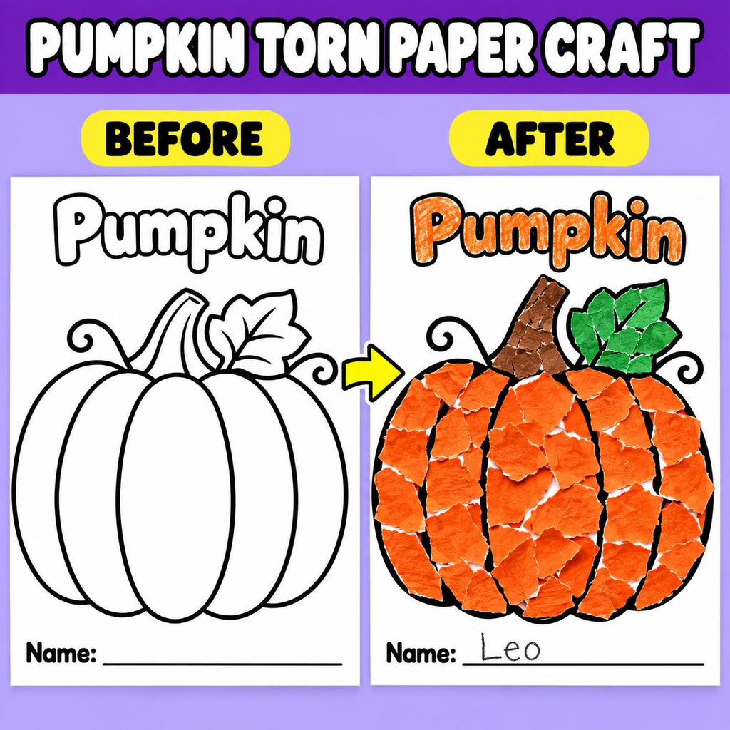 Pumpkin Craft for Kids, Pumpkin Tissue Paper Craft, Pumpkin Torn Paper Craft, Pumpkin Pom Pom Craft, Pumpkin Playdough, Fall Halloween Craft