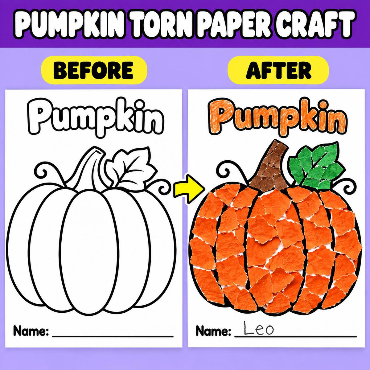 Pumpkin Craft for Kids, Pumpkin Tissue Paper Craft, Pumpkin Torn Paper Craft, Pumpkin Pom Pom Craft, Pumpkin Playdough, Fall Halloween Craft