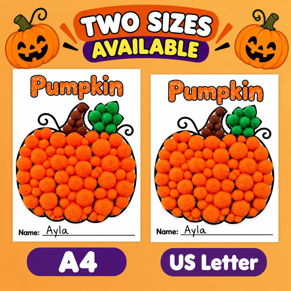 Pumpkin Craft for Kids, Pumpkin Tissue Paper Craft, Pumpkin Torn Paper Craft, Pumpkin Pom Pom Craft, Pumpkin Playdough, Fall Halloween Craft