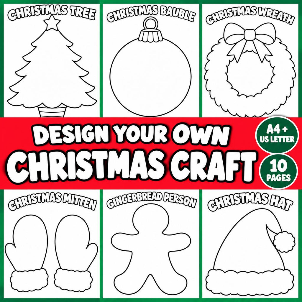 10 Christmas Crafts for Kids, Christmas Craft Printable, Christmas Classroom Activity, Cut and Paste, Xmas Craft, Design