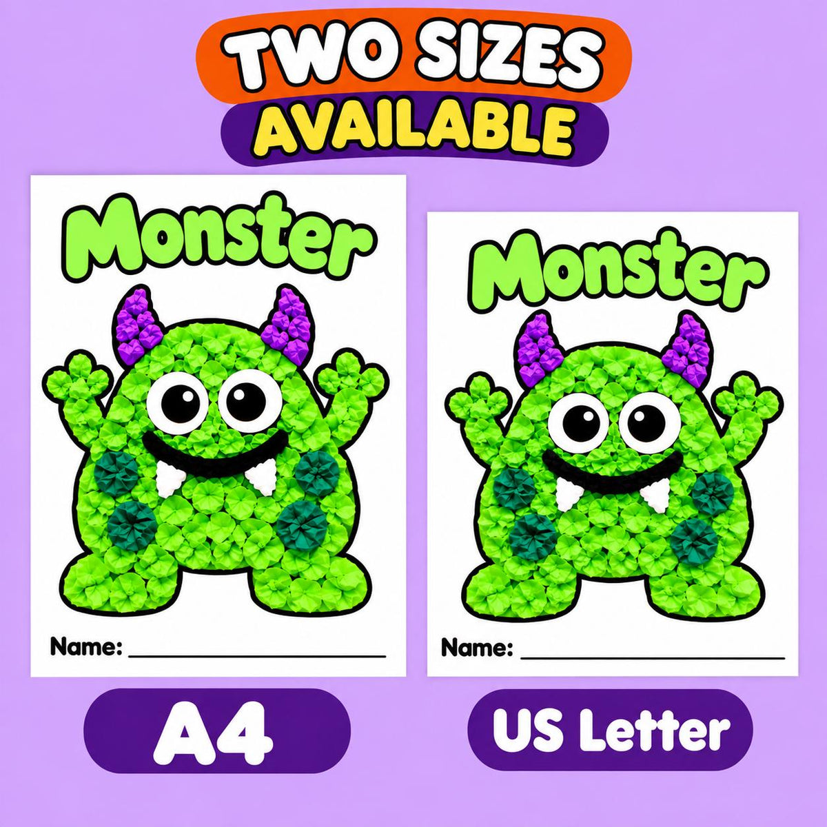 Monster Craft for Kids, Monster Tissue Paper Craft, Monster Torn Paper Craft, Monster Pom Pom Craft, Playdough Activity, Halloween Craft