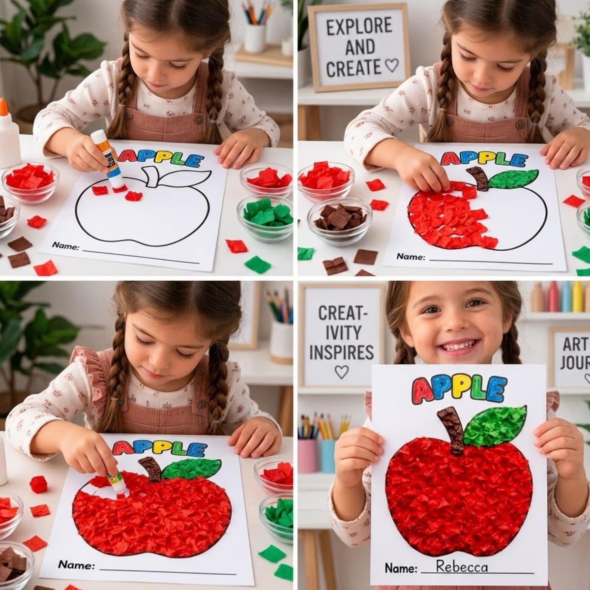 Apple Tissue Paper Craft | Autumn Tissue Paper Craft | Fall Tissue Paper Craft | Apple Craft for Kids | Autumn Activity | Fall Craft kids