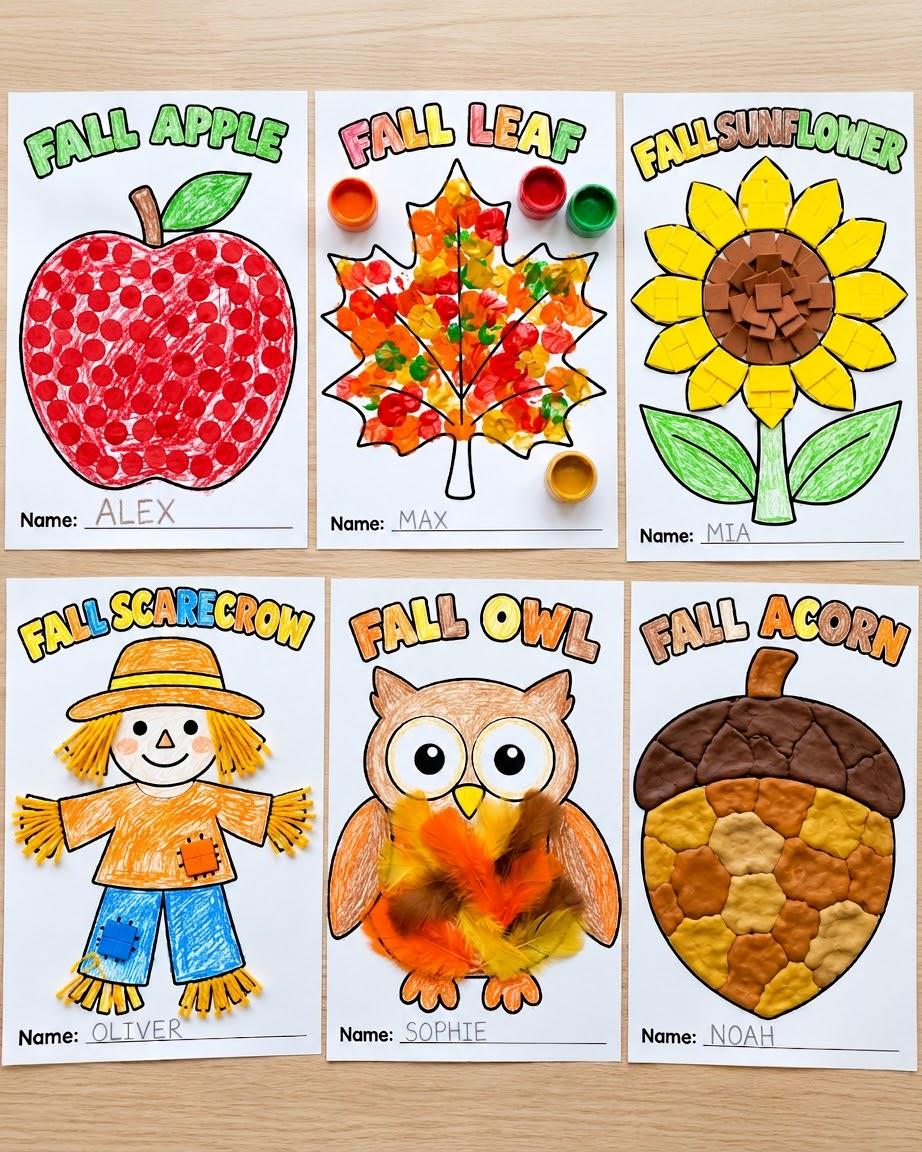 10 Fall Crafts for Kids, Fall Craft Printable, Fall Classroom Activity, Autumn Cut and Paste, Design Your Own Autumn Craft, Fall Activities