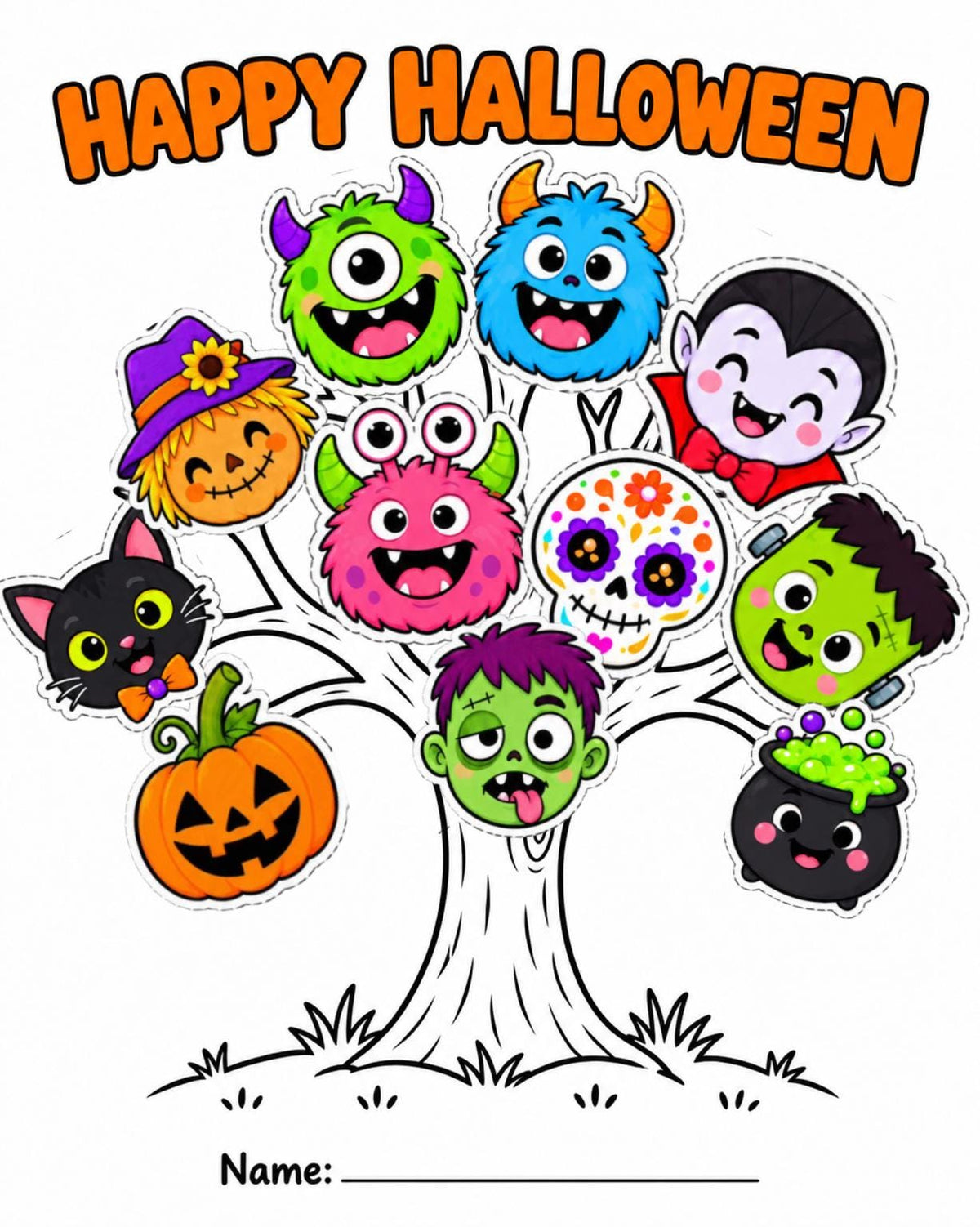 Halloween Tree Craft, Halloween Craft for Kids, Halloween Activity, Halloween Cut and Paste Craft, Halloween Printable, Halloween Printables