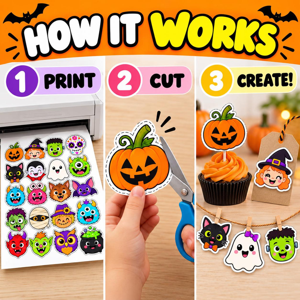 Halloween Cutouts Printable, Halloween Party Decorations, Kids Halloween Activities, Trick or Treat Bag Tags, Halloween Cards & Crafts