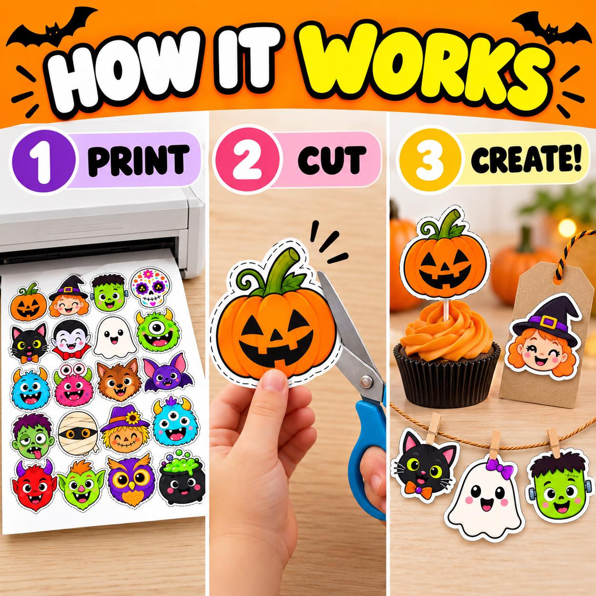 Halloween Cutouts Printable, Halloween Party Decorations, Kids Halloween Activities, Trick or Treat Bag Tags, Halloween Cards & Crafts