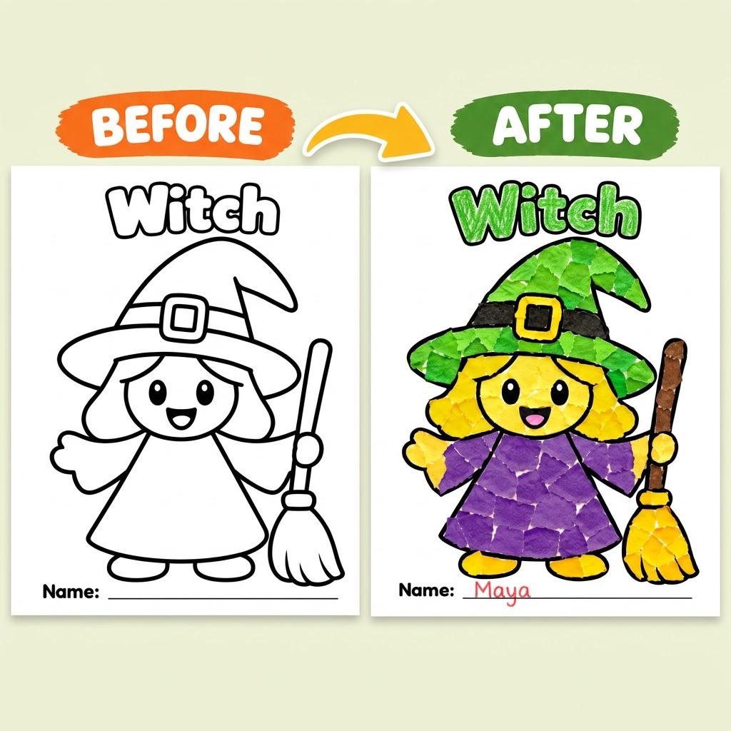 Halloween Torn Paper Craft for Kids, Halloween Activities, Trick or Treat Activity, Halloween Craft, Tear Paper Craft, Halloween Printable