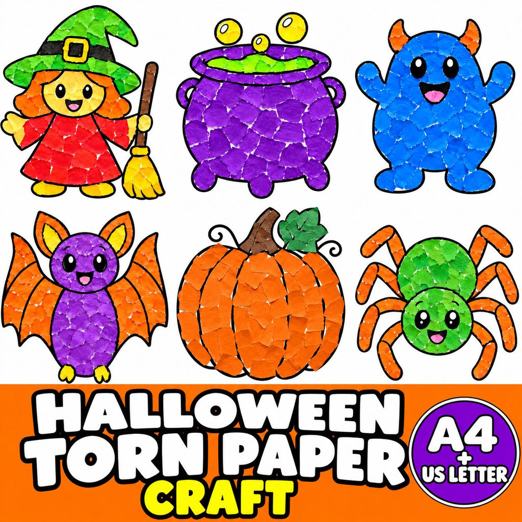 Halloween Torn Paper Craft for Kids, Halloween Activities, Trick or Treat Activity, Halloween Craft, Tear Paper Craft, H