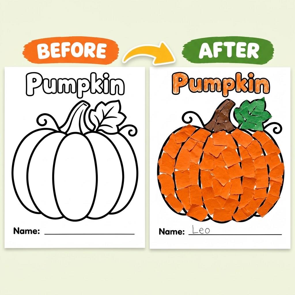 Halloween Torn Paper Craft for Kids, Halloween Activities, Trick or Treat Activity, Halloween Craft, Tear Paper Craft, Halloween Printable