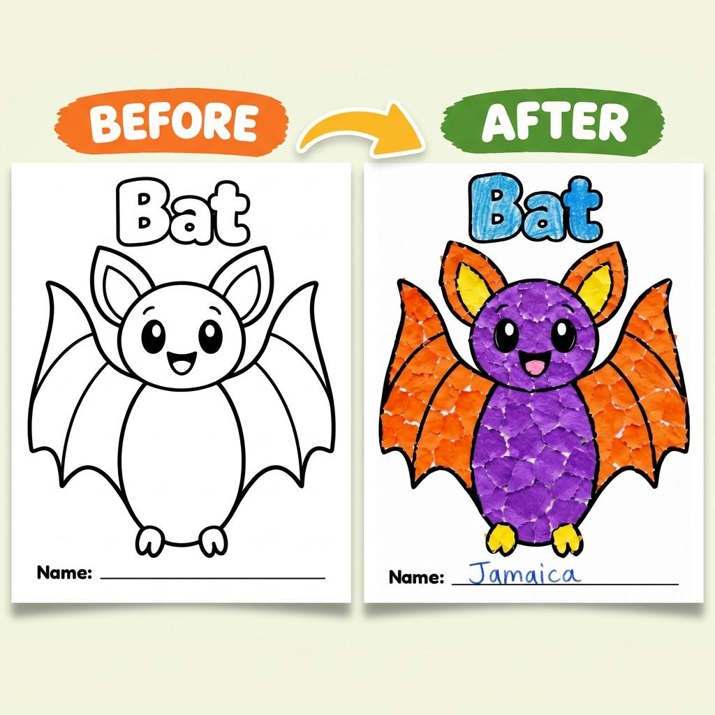 Halloween Torn Paper Craft for Kids, Halloween Activities, Trick or Treat Activity, Halloween Craft, Tear Paper Craft, Halloween Printable