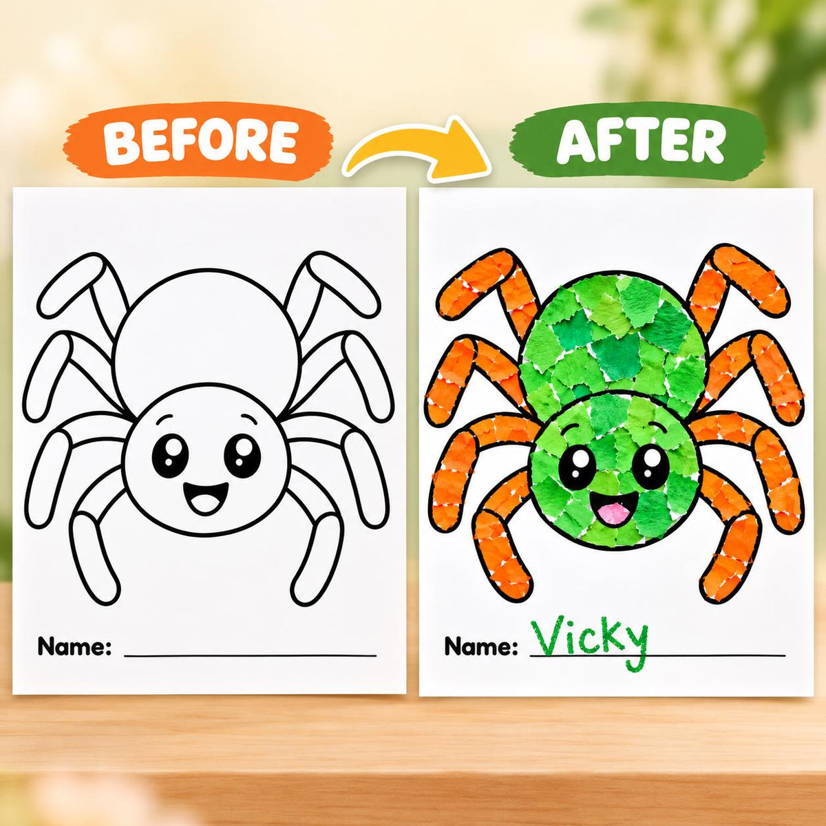 Halloween Torn Paper Craft for Kids, Halloween Activities, Trick or Treat Activity, Halloween Craft, Tear Paper Craft, Halloween Printable