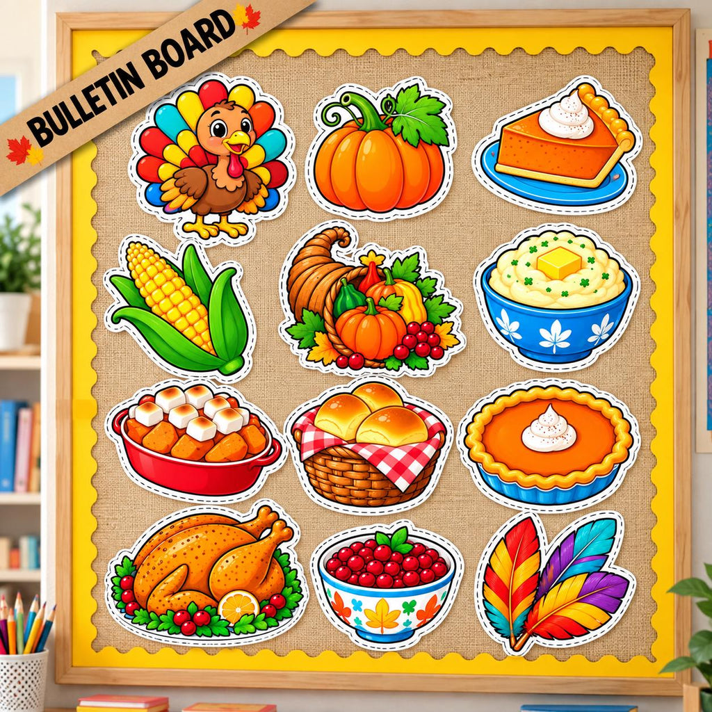 Thanksgiving Cutouts, Thanksgiving Decorations, Thanksgiving Crafts for Kids, Classroom Bulletin Board Decor, Turkey Pumpkin Thankful Decor