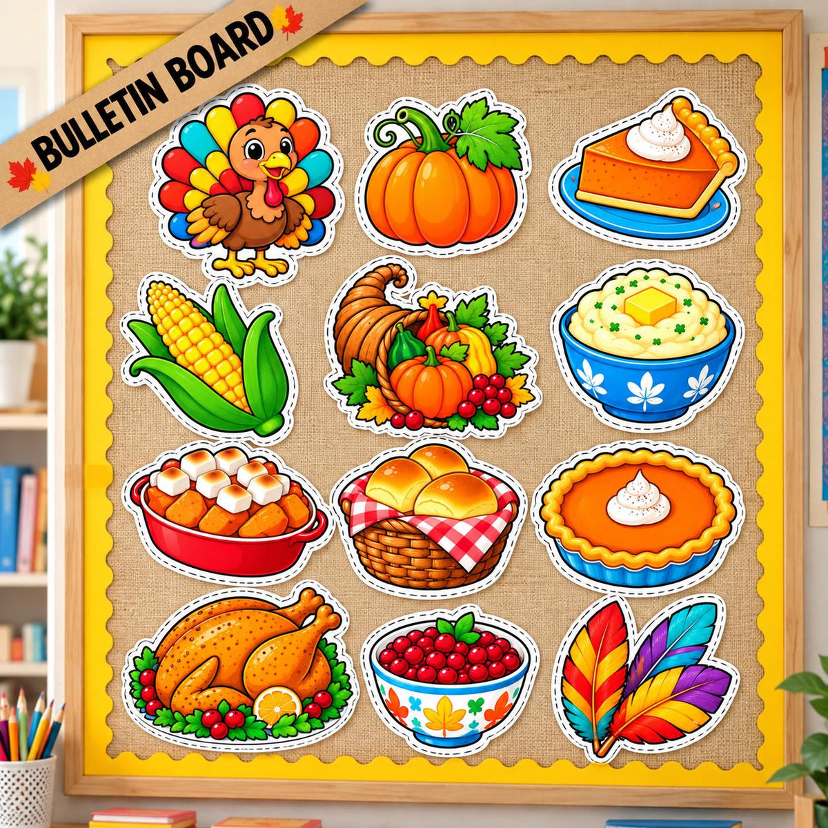 Thanksgiving Cutouts, Thanksgiving Decorations, Thanksgiving Crafts for Kids, Classroom Bulletin Board Decor, Turkey Pumpkin Thankful Decor