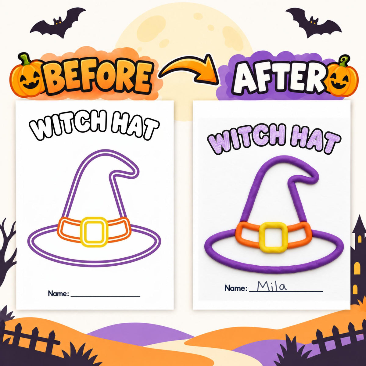 Halloween Playdough Mats, Kids Halloween Party Activity, Halloween Classroom Activity, Printable Halloween Activity, Trick or Treat Activity