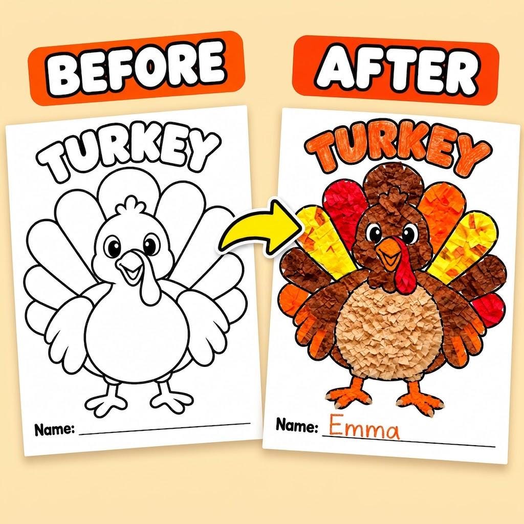 Thanksgiving Tissue Paper Craft, Thanksgiving Activities for Kids, Turkey Craft, Thanksgiving Crafts for Kids, Turkey Tissue Paper Activity