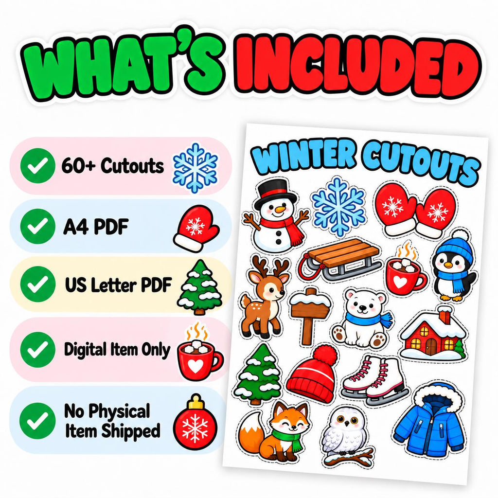60+ Winter Cutouts for Kids, Printable Winter Cutouts, Winter Classroom Decor, Winter Bulletin Board, Winter Crafts, Kids Winter Activities