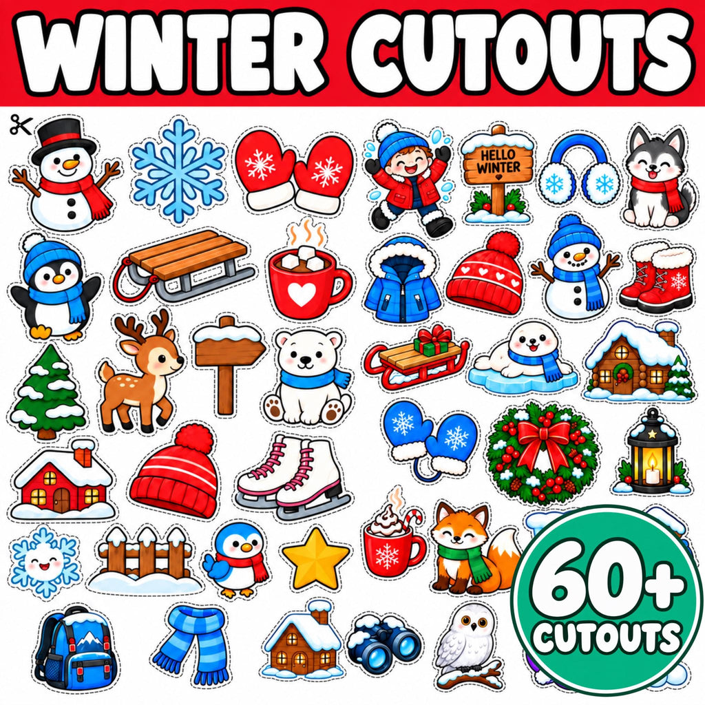 60+ Winter Cutouts for Kids, Printable Winter Cutouts, Winter Classroom Decor, Winter Bulletin Board, Winter Crafts, Kid