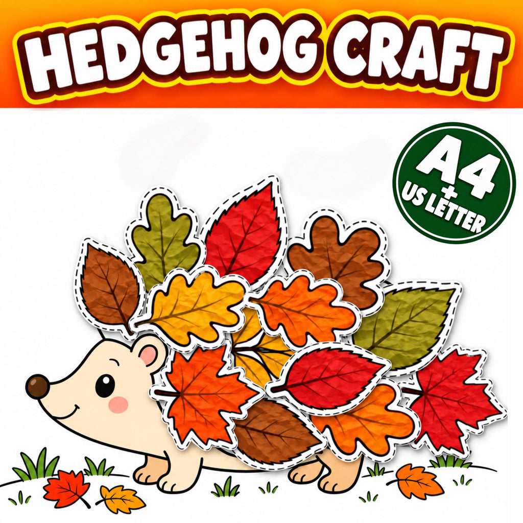 Fall Hedgehog Craft for Kids, Autumn Cut and Paste Activity, Leaf Craft, Build a Hedgehog, Cut and Paste Hedgehog, Fall 