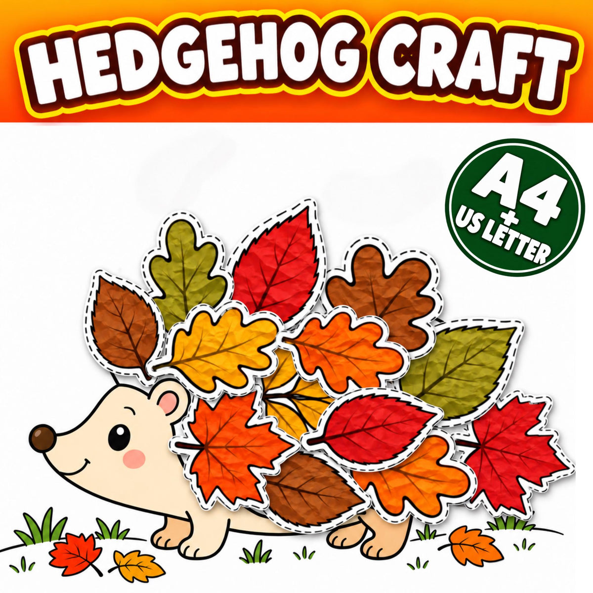 Fall Hedgehog Craft for Kids, Autumn Cut and Paste Activity, Leaf Craft, Build a Hedgehog, Cut and Paste Hedgehog, Fall 