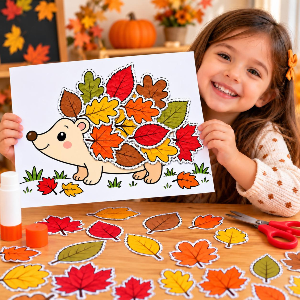 Fall Hedgehog Craft for Kids, Autumn Cut and Paste Activity, Leaf Craft, Build a Hedgehog, Cut and Paste Hedgehog, Fall Activities
