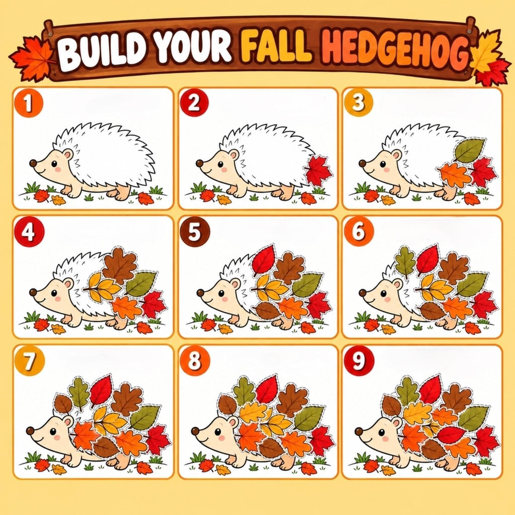 Fall Hedgehog Craft for Kids, Autumn Cut and Paste Activity, Leaf Craft, Build a Hedgehog, Cut and Paste Hedgehog, Fall Activities