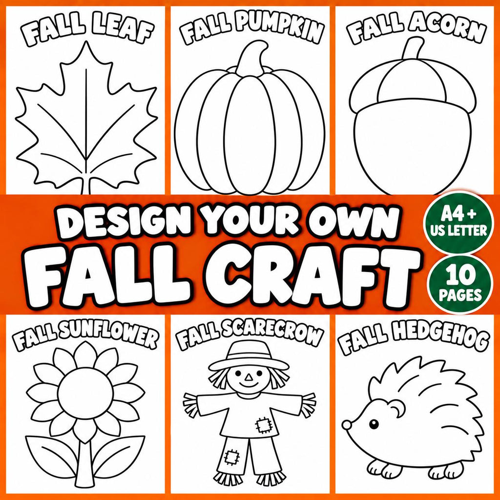 10 Fall Crafts for Kids, Fall Craft Printable, Fall Classroom Activity, Autumn Cut and Paste, Design Your Own Autumn Cra
