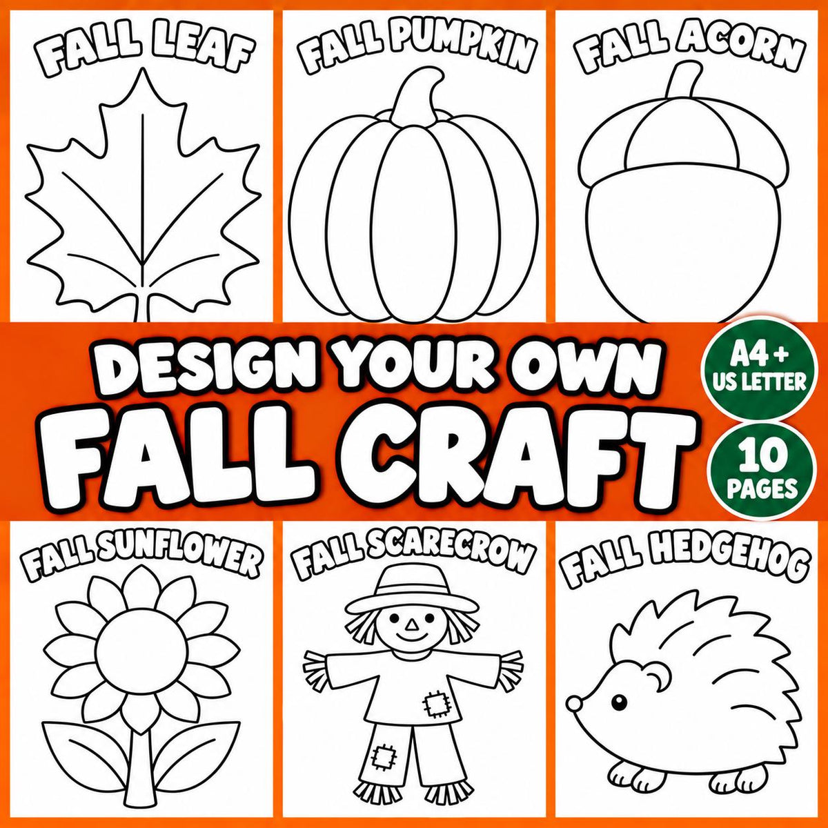 10 Fall Crafts for Kids, Fall Craft Printable, Fall Classroom Activity, Autumn Cut and Paste, Design Your Own Autumn Cra
