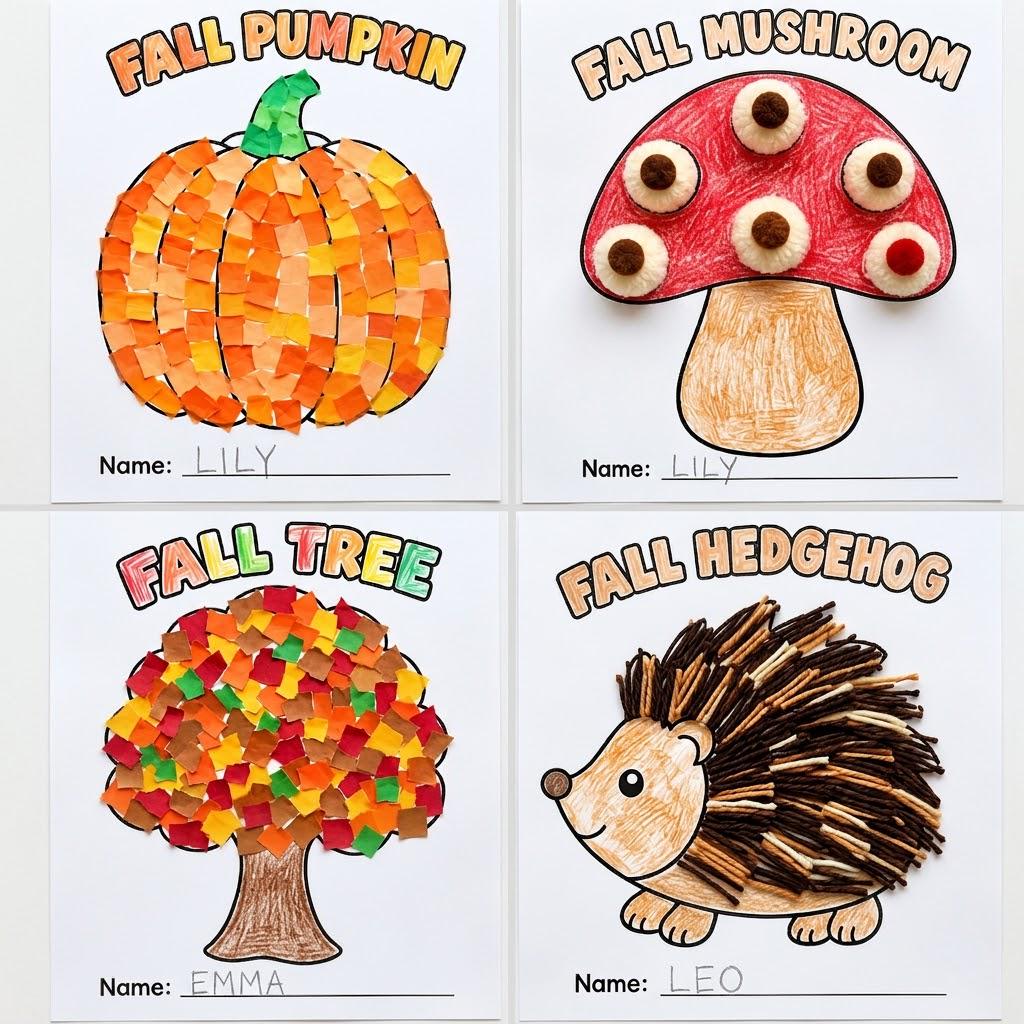 10 Fall Crafts for Kids, Fall Craft Printable, Fall Classroom Activity, Autumn Cut and Paste, Design Your Own Autumn Craft, Fall Activities