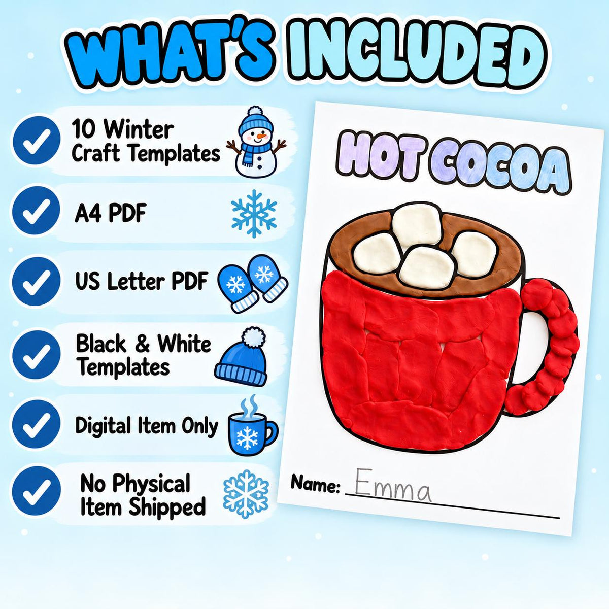 10 Winter Craft Templates for Kids, Winter Craft Worksheets, Winter Classroom Activities, Design Your Own Winter Craft, Winter Art Activity