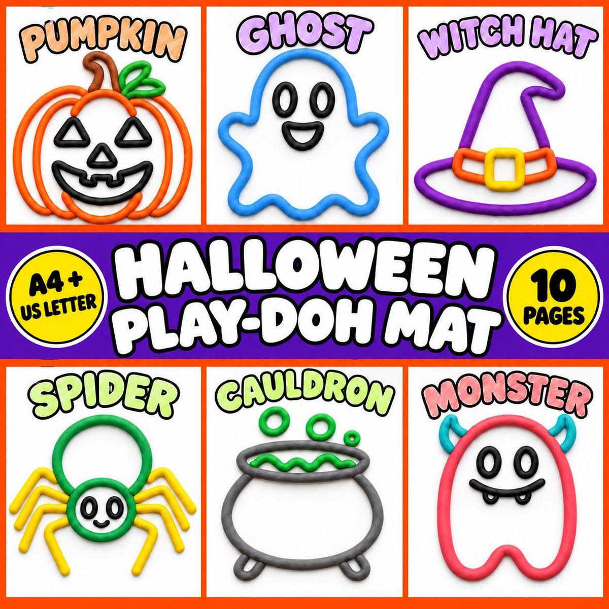 Halloween Playdough Mats, Kids Halloween Party Activity, Halloween Classroom Activity, Printable Halloween Activity, Tri