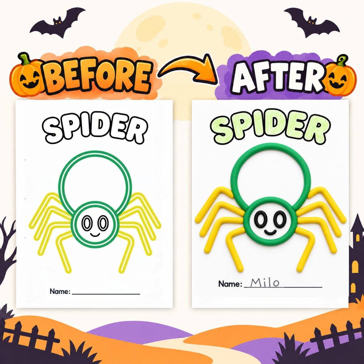 Halloween Playdough Mats, Kids Halloween Party Activity, Halloween Classroom Activity, Printable Halloween Activity, Trick or Treat Activity