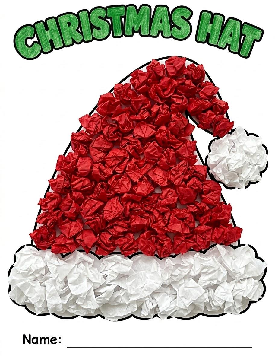 Christmas Tissue Paper Craft for Kids, 6 Christmas Craft Printables, Christmas Tree Craft, Gingerbread, Wreath, Christmas Party Activity