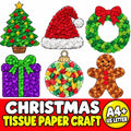 Christmas Tissue Paper Craft for Kids, 6 Christmas Craft Printables, Christmas Tree Craft, Gingerbread, Wreath, Christma
