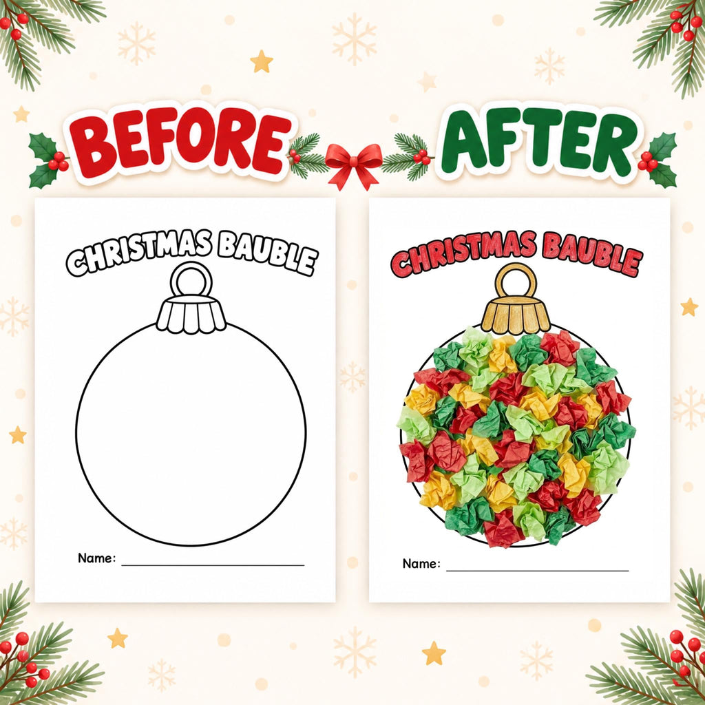 Christmas Tissue Paper Craft for Kids, 6 Christmas Craft Printables, Christmas Tree Craft, Gingerbread, Wreath, Christmas Party Activity