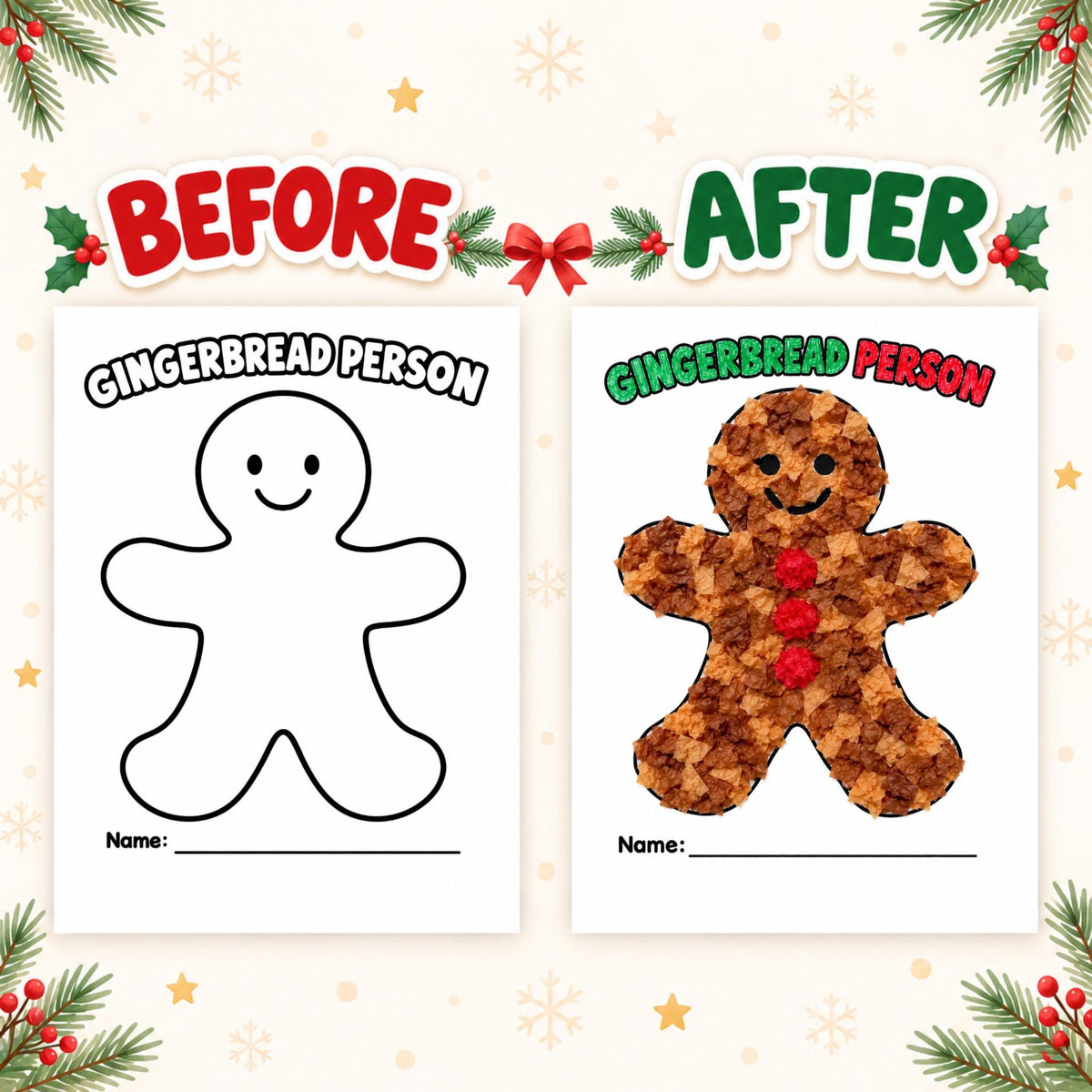 Christmas Tissue Paper Craft for Kids, 6 Christmas Craft Printables, Christmas Tree Craft, Gingerbread, Wreath, Christmas Party Activity
