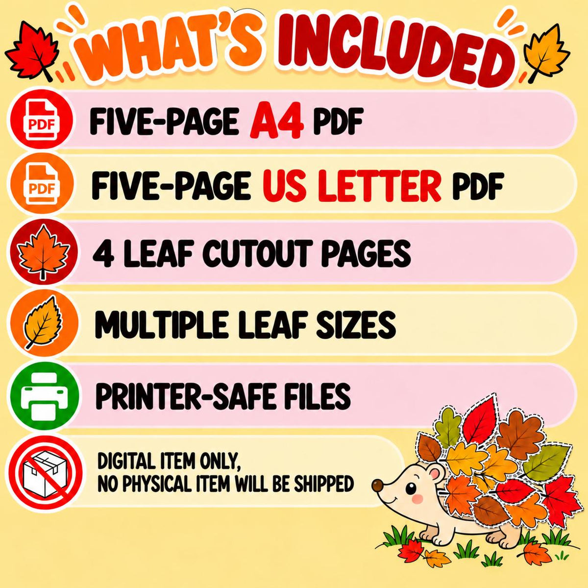 Fall Hedgehog Craft for Kids, Autumn Cut and Paste Activity, Leaf Craft, Build a Hedgehog, Cut and Paste Hedgehog, Fall Activities