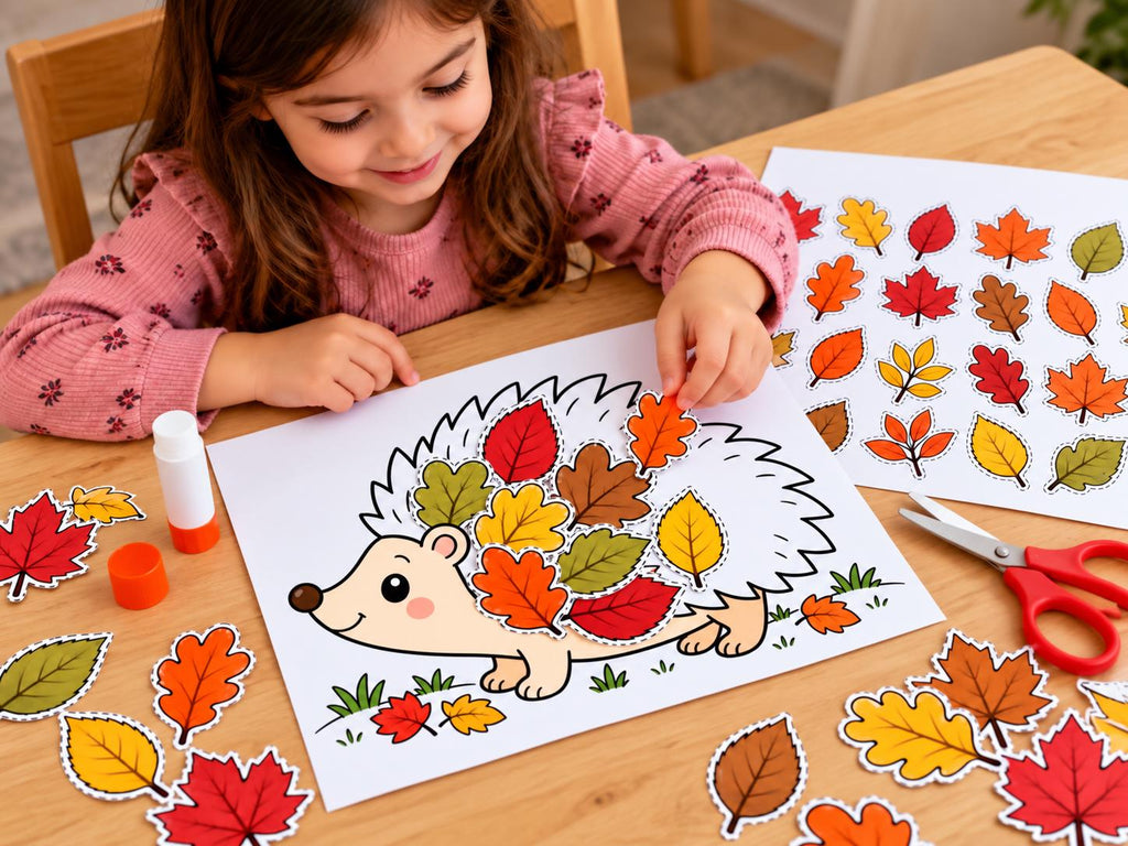 Fall Hedgehog Craft for Kids, Autumn Cut and Paste Activity, Leaf Craft, Build a Hedgehog, Cut and Paste Hedgehog, Fall Activities
