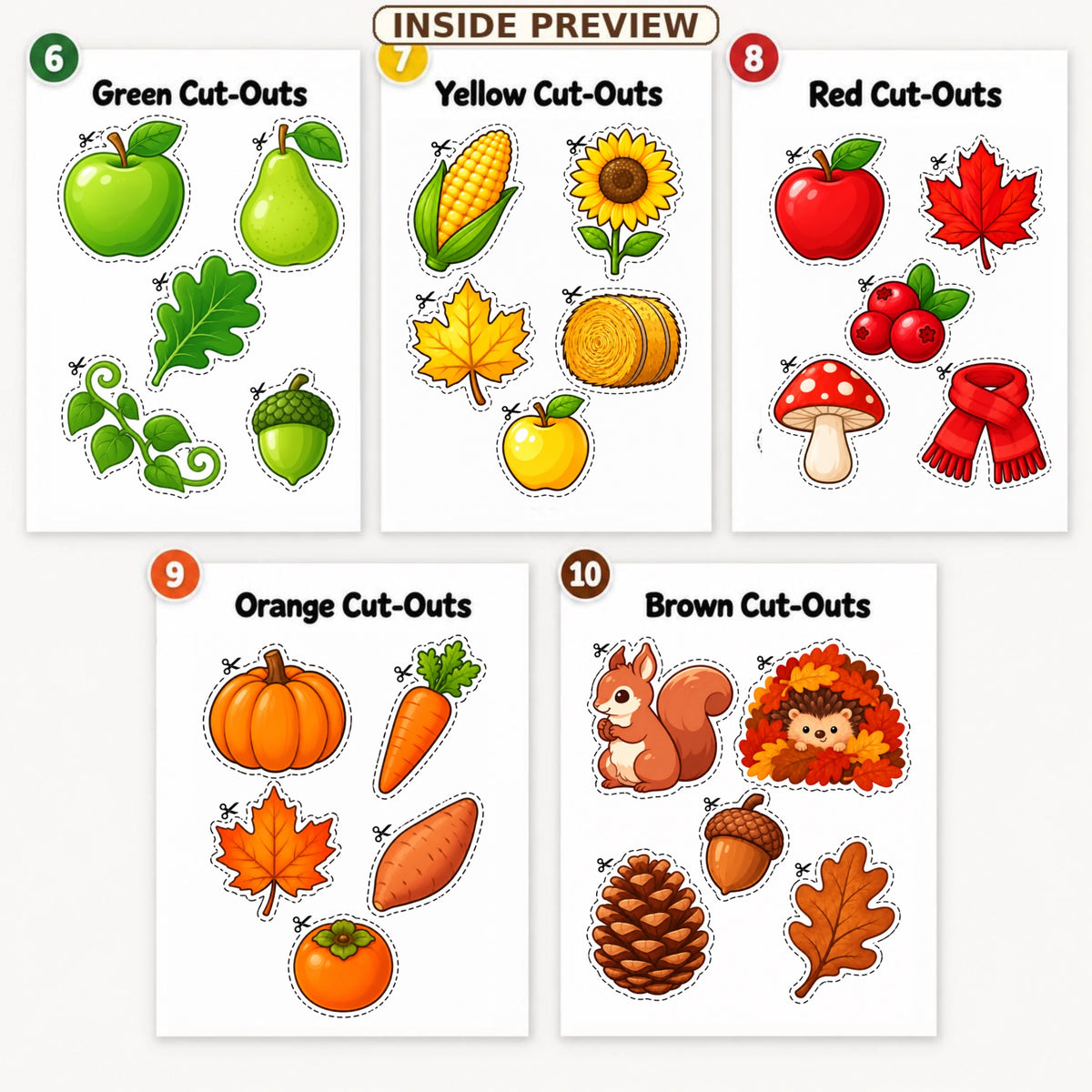 Fall Color Sorting Activity Printable | Autumn Preschool Color Matching & Cut and Sort PDF