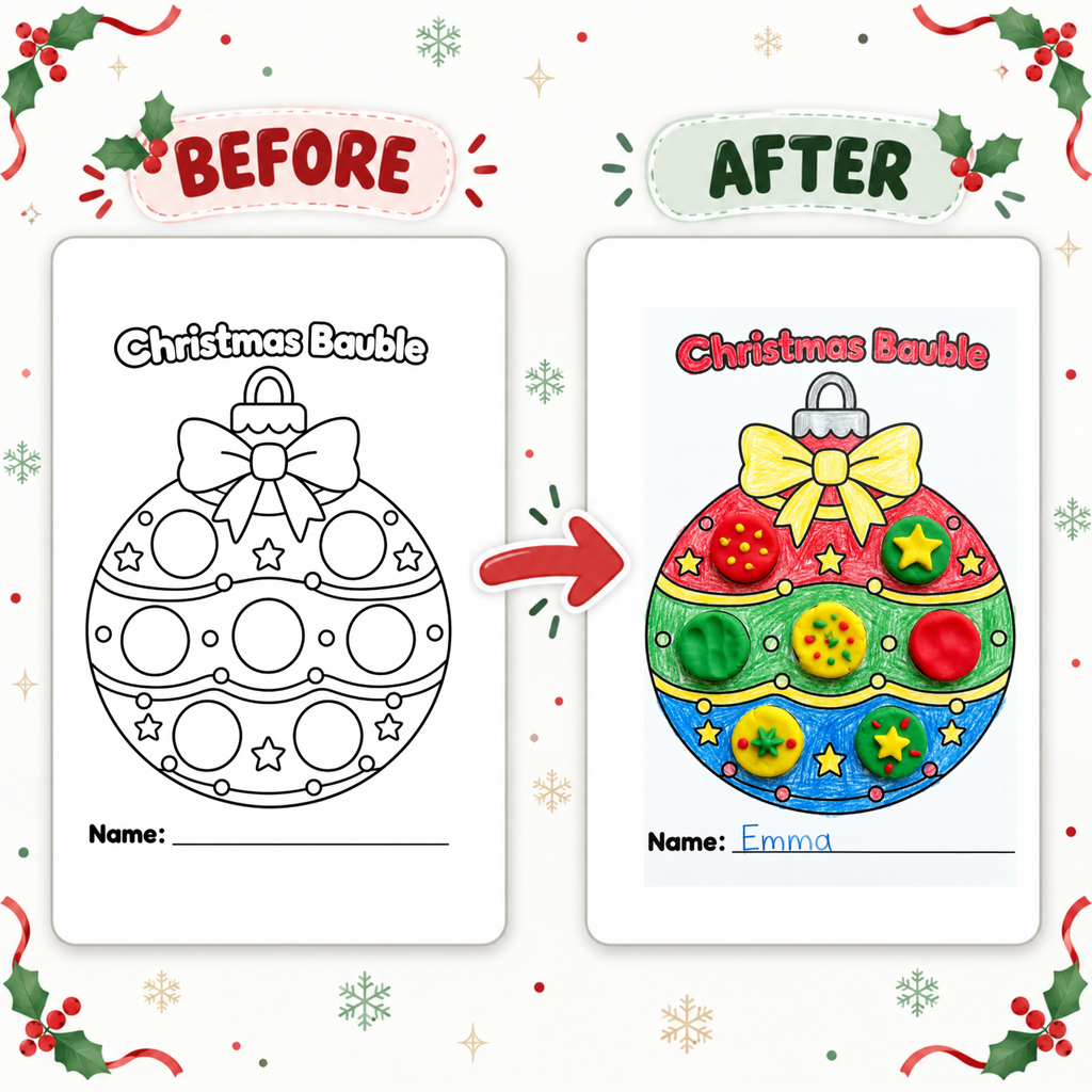 Christmas Craft for Kids, Christmas Tree Wreath Bauble Bell Activity, Kids Christmas Party, Xmas Classroom Activity, Playdough Craft