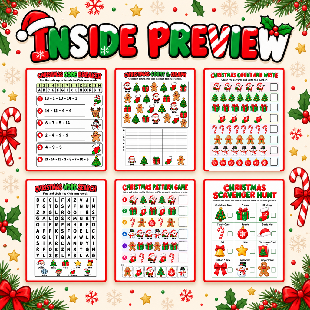 Christmas Activity Pack for Kids, 15 Printable Christmas Games, Classroom Party Activities, Kids Christmas Party Games, XMAS Activities