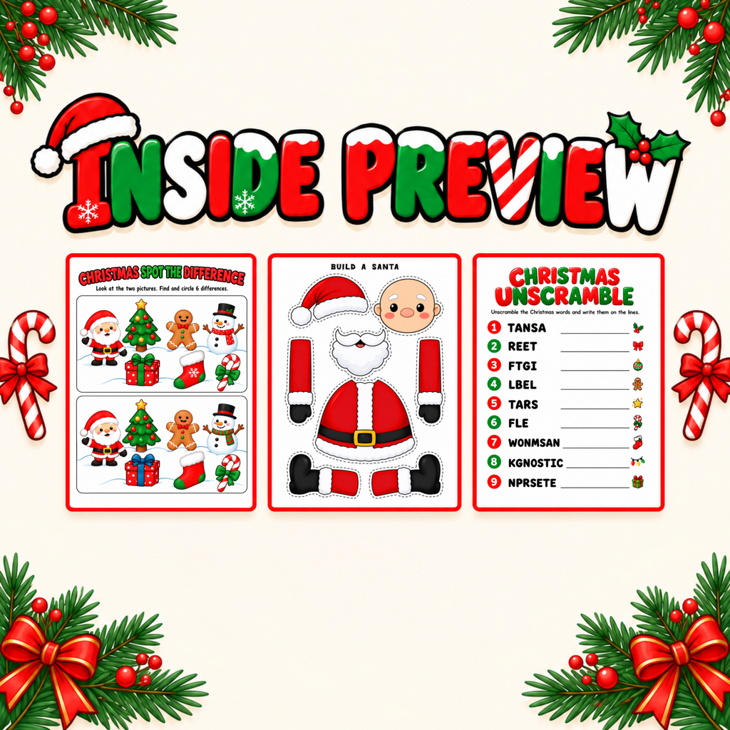 Christmas Activity Pack for Kids, 15 Printable Christmas Games, Classroom Party Activities, Kids Christmas Party Games, XMAS Activities