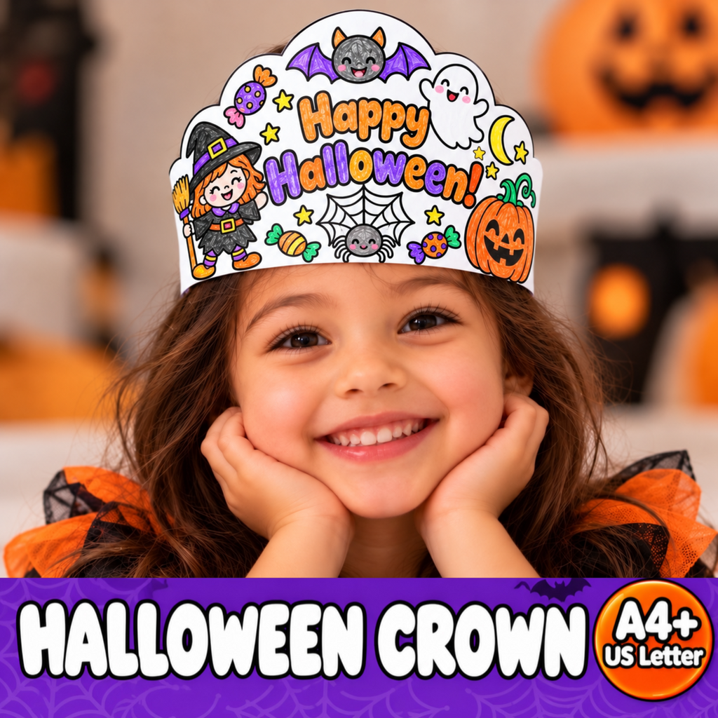 Halloween Crown Printable for Kids | Happy Halloween Coloring Crown | Halloween Headband Craft