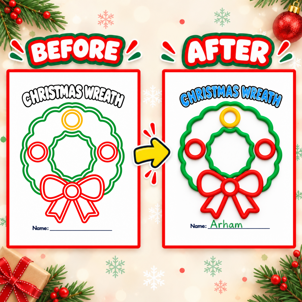 Christmas Playdough Mats Printable, Christmas Activities for Kids, Play Dough Mats, Christmas Sensory Activity, Fine Motor Activity