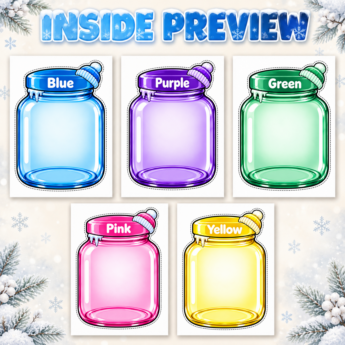 Winter Color Sorting Jars Printable, Preschool Color Matching Activity, Winter Sorting Game for Kids, Fine Motor Learning Activity