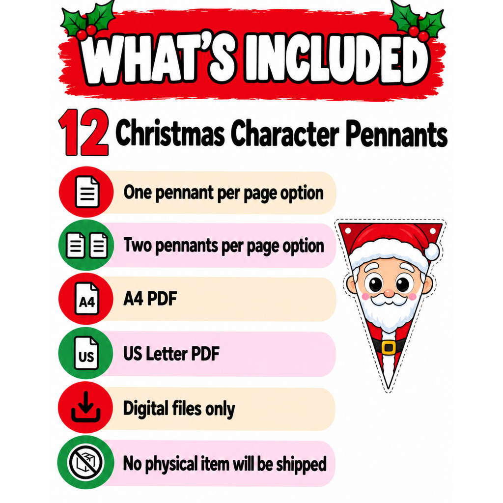 Christmas Character Banner Printable, Christmas Pennant Garland, Christmas Bunting, Classroom Bulletin Board & Door Decor