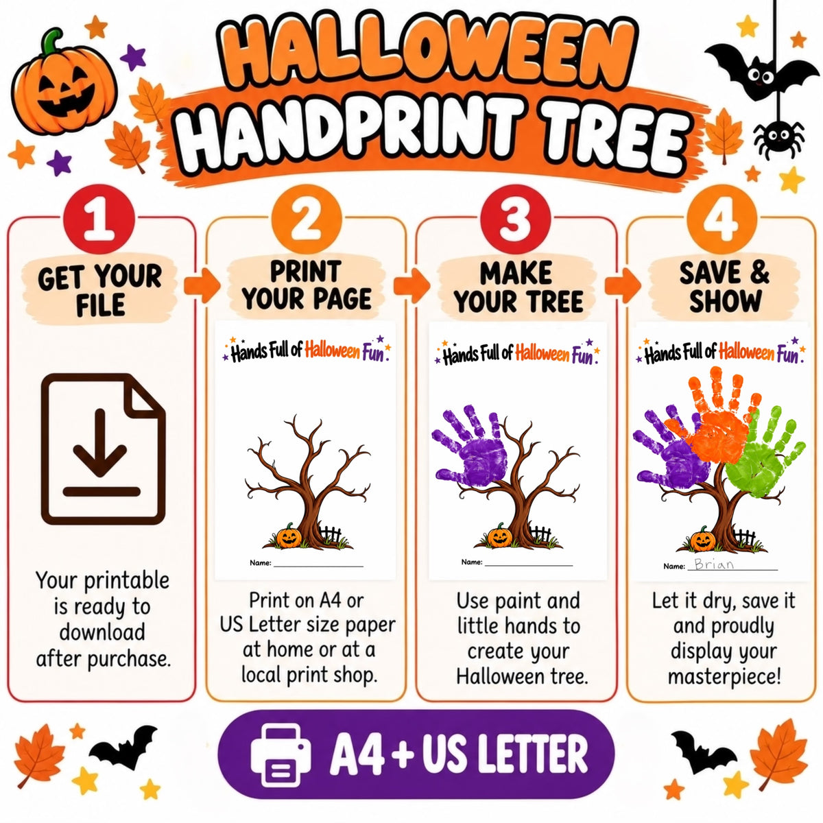Halloween Handprint Craft for Kids | Halloween Tree Art Activity & Handprint Keepsake Printable