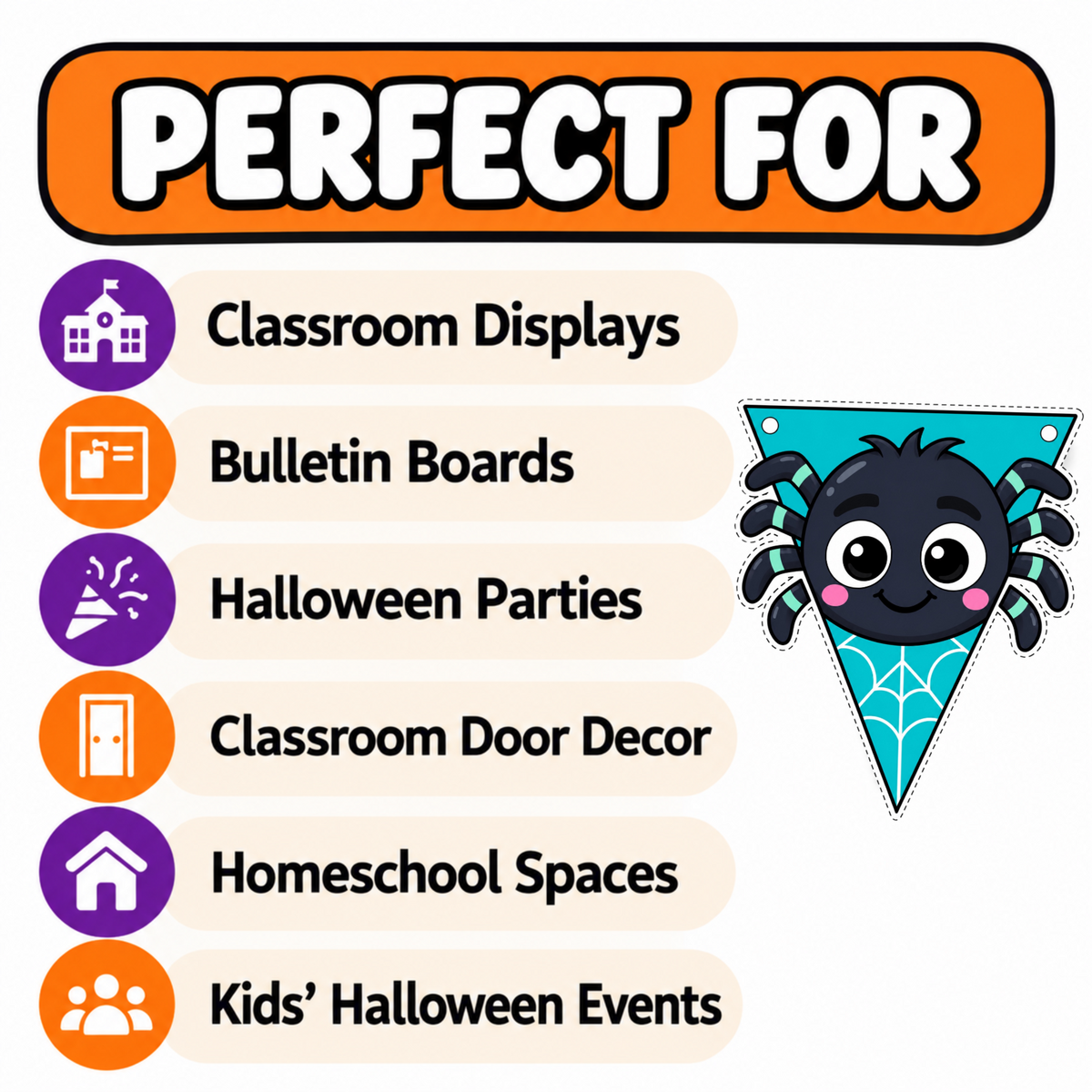 Halloween Character Banner Printable, Halloween Bunting, Halloween Pennant Garland, Classroom Door Decor, Halloween Bulletin Board Decor