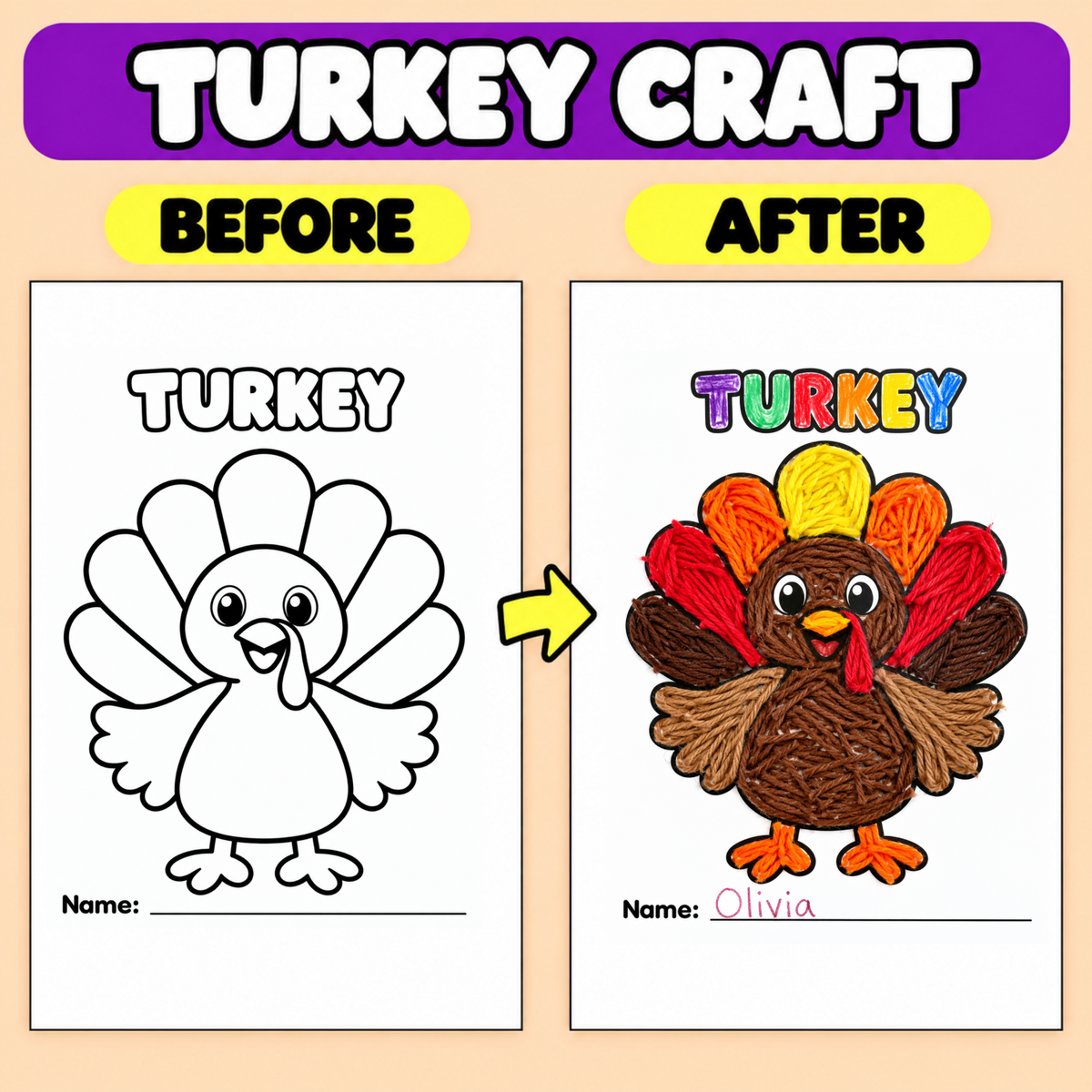 Thanksgiving Turkey Craft Printable | Turkey Art Activity for Kids | Playdough, Pom Pom, Tissue Paper & More