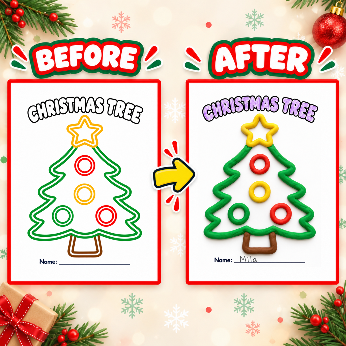 Christmas Playdough Mats Printable, Christmas Activities for Kids, Play Dough Mats, Christmas Sensory Activity, Fine Motor Activity